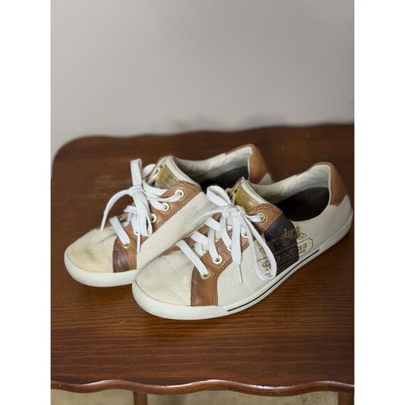Women’s Coach Martie Q270 Rare Natural Tan Canvas And Leather Sneakers Size 7M - Picture 3 of 9